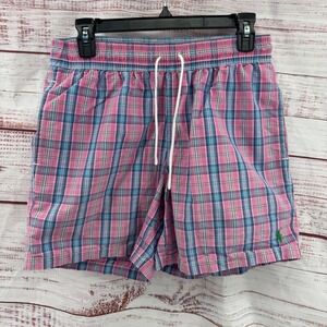 Polo Ralph Lauren Shorts Mens Small Plaid Swim Trunks Mesh Lined Pony Logo‎